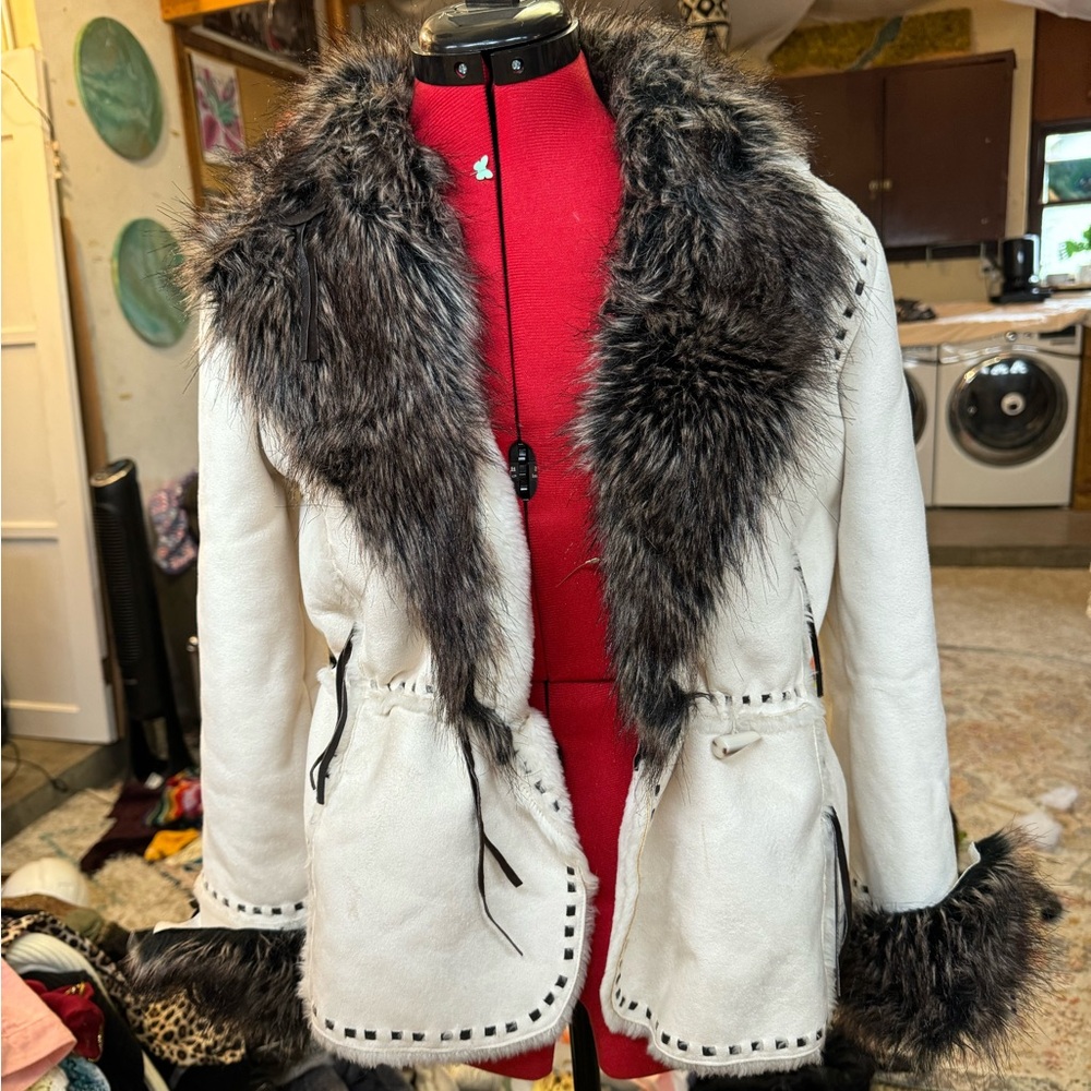 Fur trimmed suede jacket